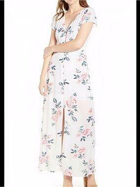 Trixxi Button-Up Japanese Garden Floral Maxi Dress 90s Practical Magic Vibes